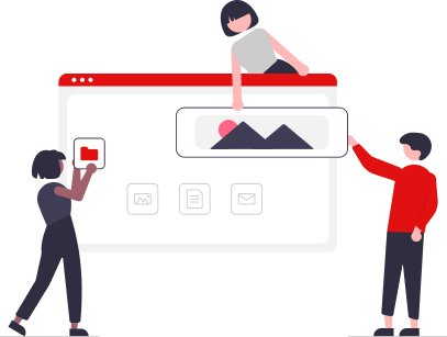 Grupo de pessoas montando uma página de site