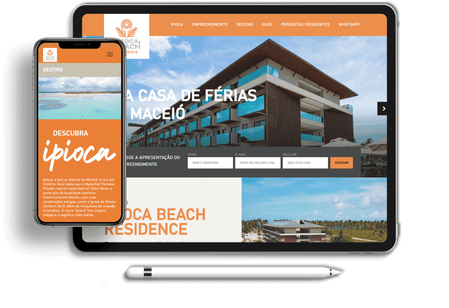 Website Ipioca Beach Residence em tablet e celular